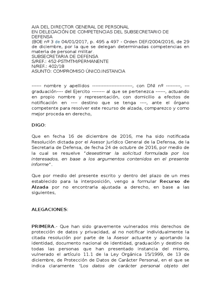 Recurso De Alzada Al Ministerio De Defensa Pdf Caso De Ley Gobierno