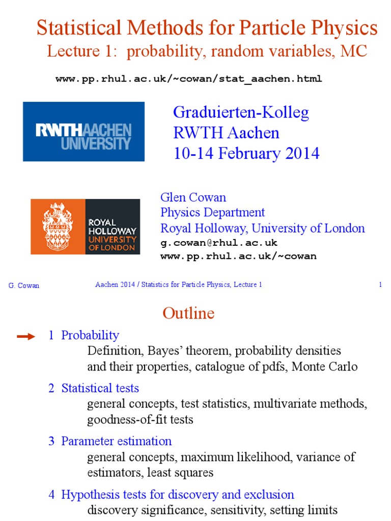 Statistical Methods in Particle Physics | PDF | Probability Density ...