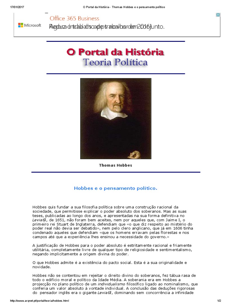 O Pensamento Político De Thomas Hobbes