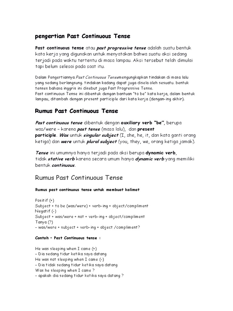 Pengertian Past Continuous Tense