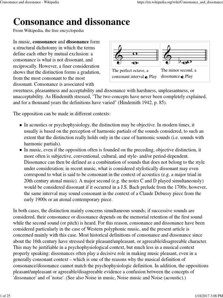 Consonance and Dissonance Wikipedia Harmony Interval (Music)