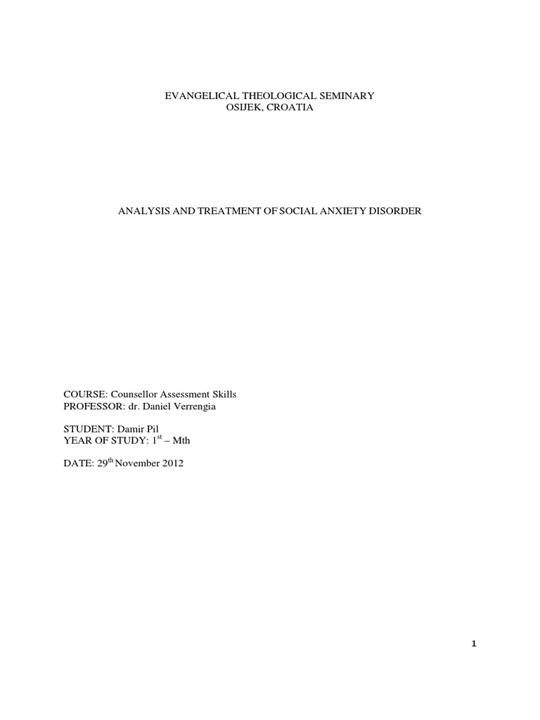 Social Anxiety Disorder: Analysis & Treatment | PDF | Anxiety Disorder ...