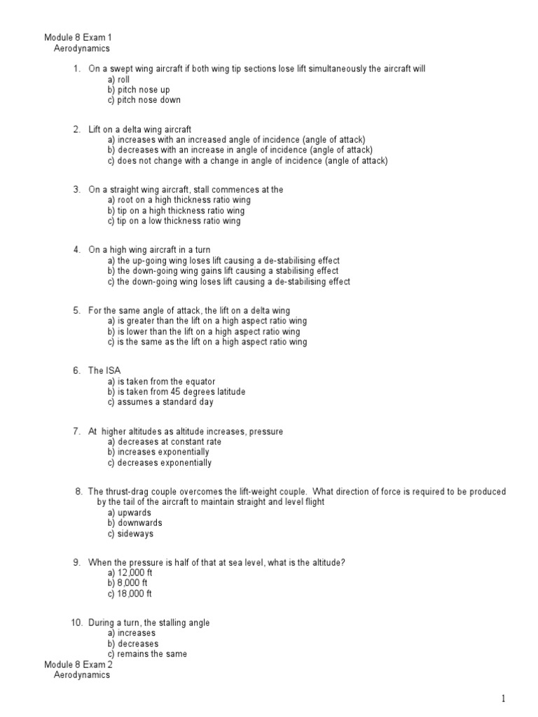 EASA Module 8 Aerodynamics Exam Questions | PDF | Flight Control ...
