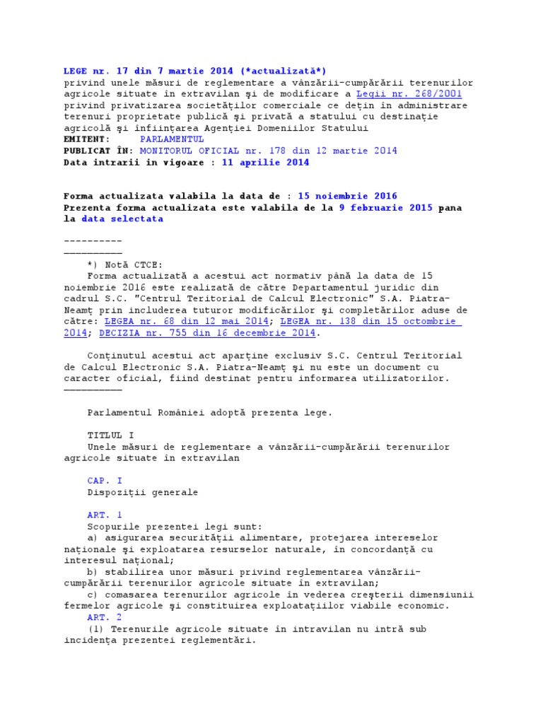 Legea 17 2014 Preemptiune Act 2016