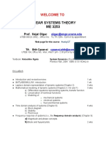 Linear Systems Theory ME 3253: Welcome To