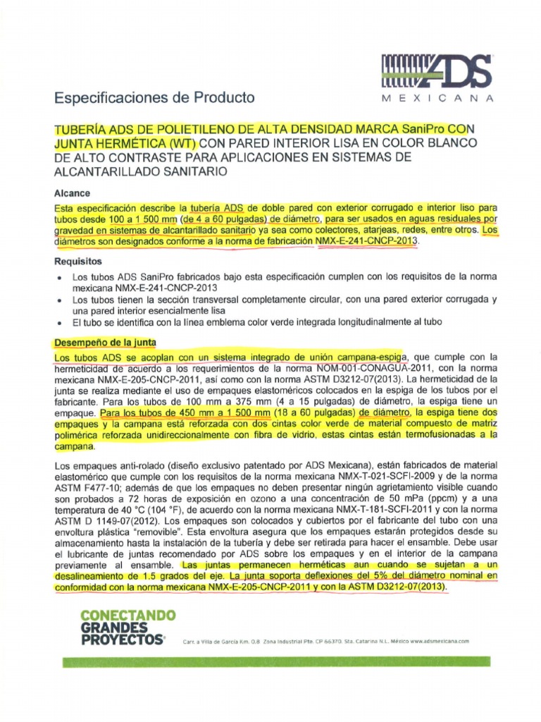 Especificaciones Tuberia Ads | PDF