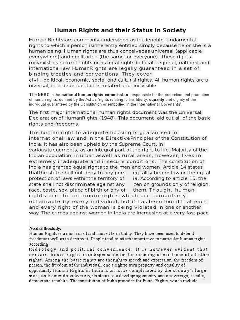 Human Rights Status and Challenges in India | PDF | Natural And Legal ...