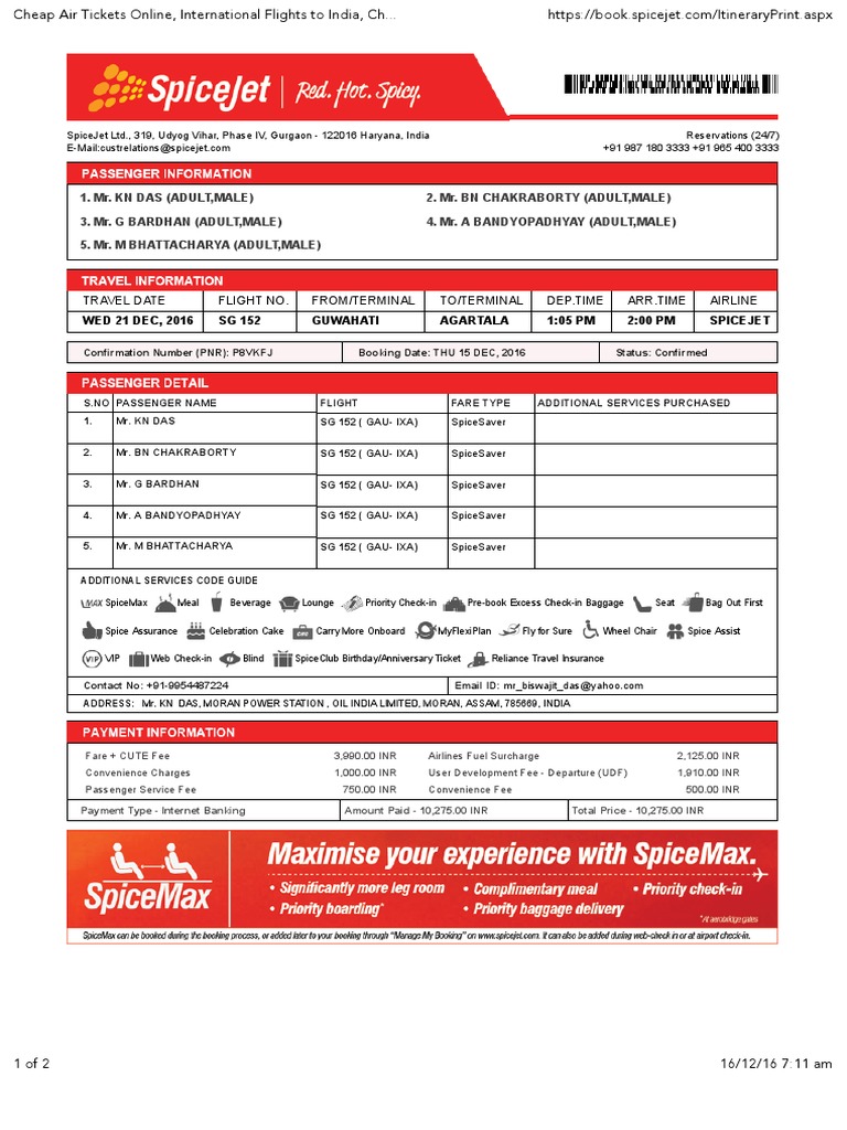FLT TKT Gau To Agt On 21 Dec 2106 KN Das | PDF | Identity Document ...