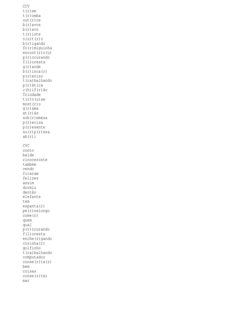 Palavras CVC CCV e CVV | Download grátis PDF | Natureza