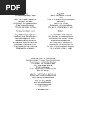 Himno Del Ecuador En Kichwa Shuar Y Espanol Canciones Institucionales Musica Centroamericana