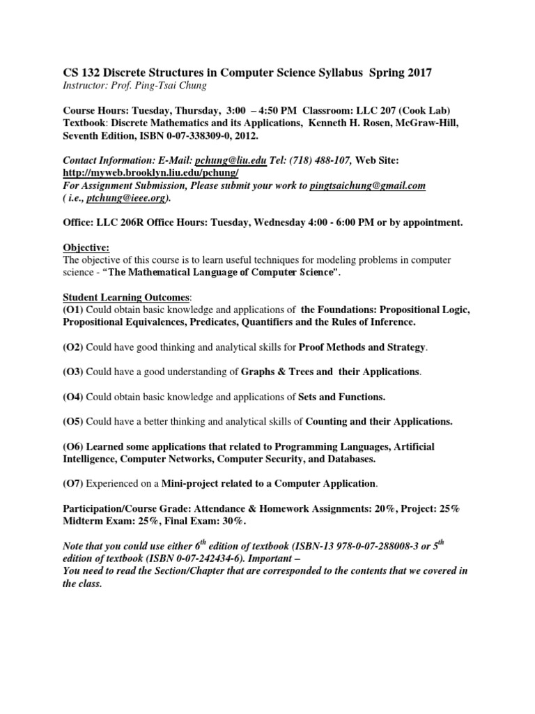 CS 132 Discrete Structures Syllabus | PDF | Graph Theory | First Order ...