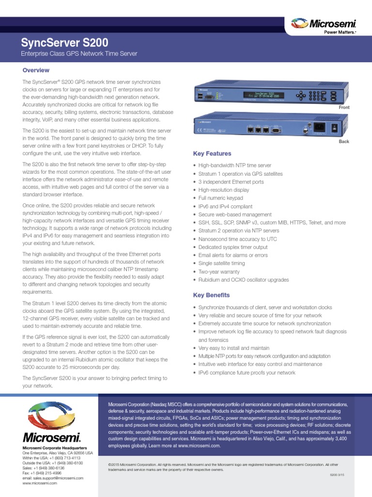 SyncServer-S200-Enterprise Class GPS Network Time Server | PDF | Global ...