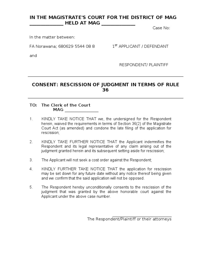 Consent for Judgment Rescission Notice | PDF | Courts | Virtue