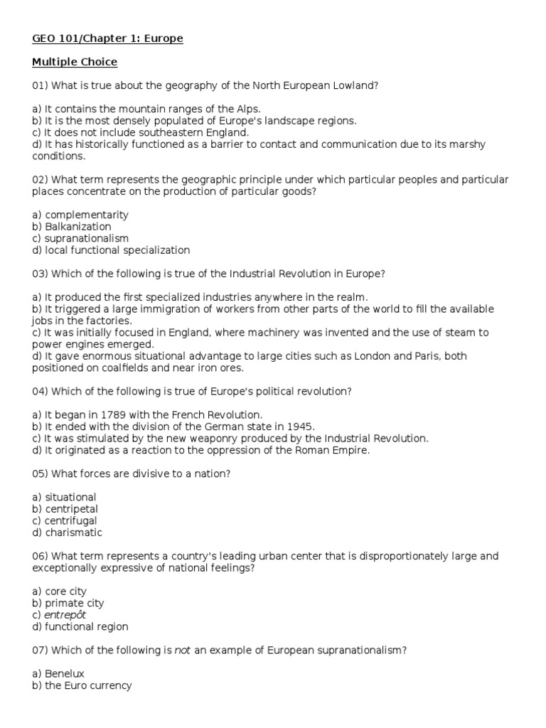 GEO 101 CH 1 Europe Study Guide | PDF | Travel