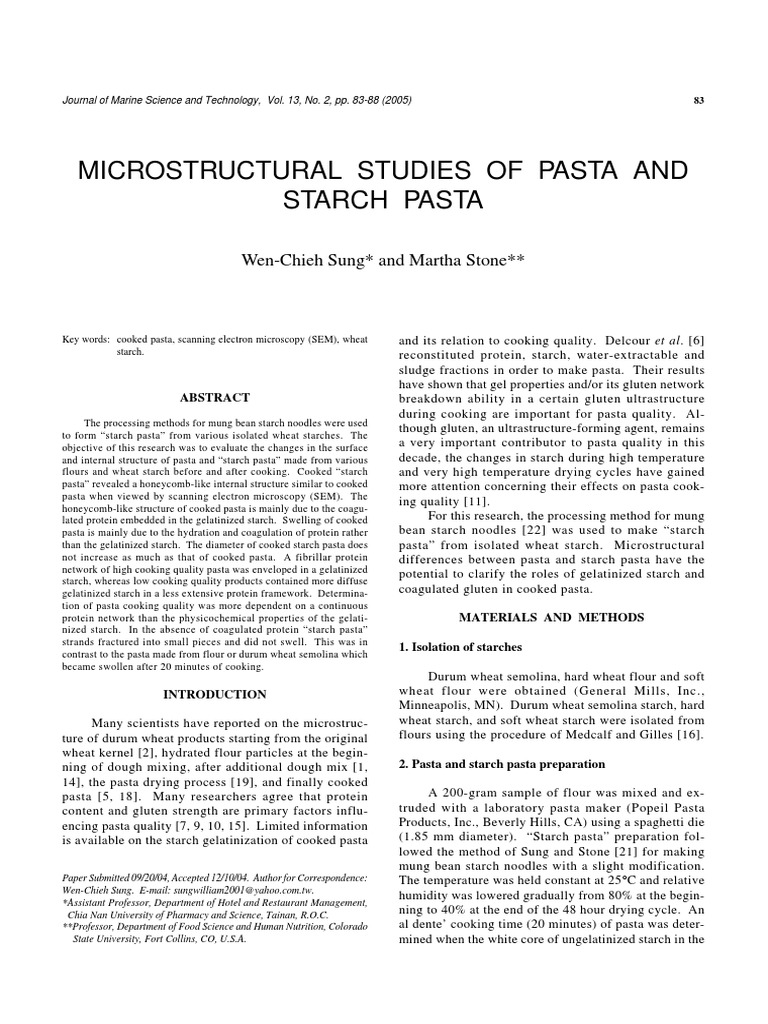 Microstructural Analysis of Pasta Types | PDF | Pasta | Staple Foods