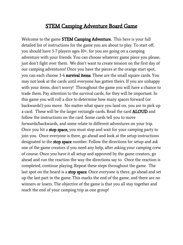 STEM Camping Adventure Game Guide | PDF | Sodium Bicarbonate | Electron