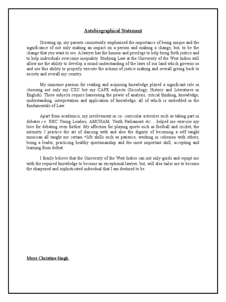 Autobiographical Statement PDF