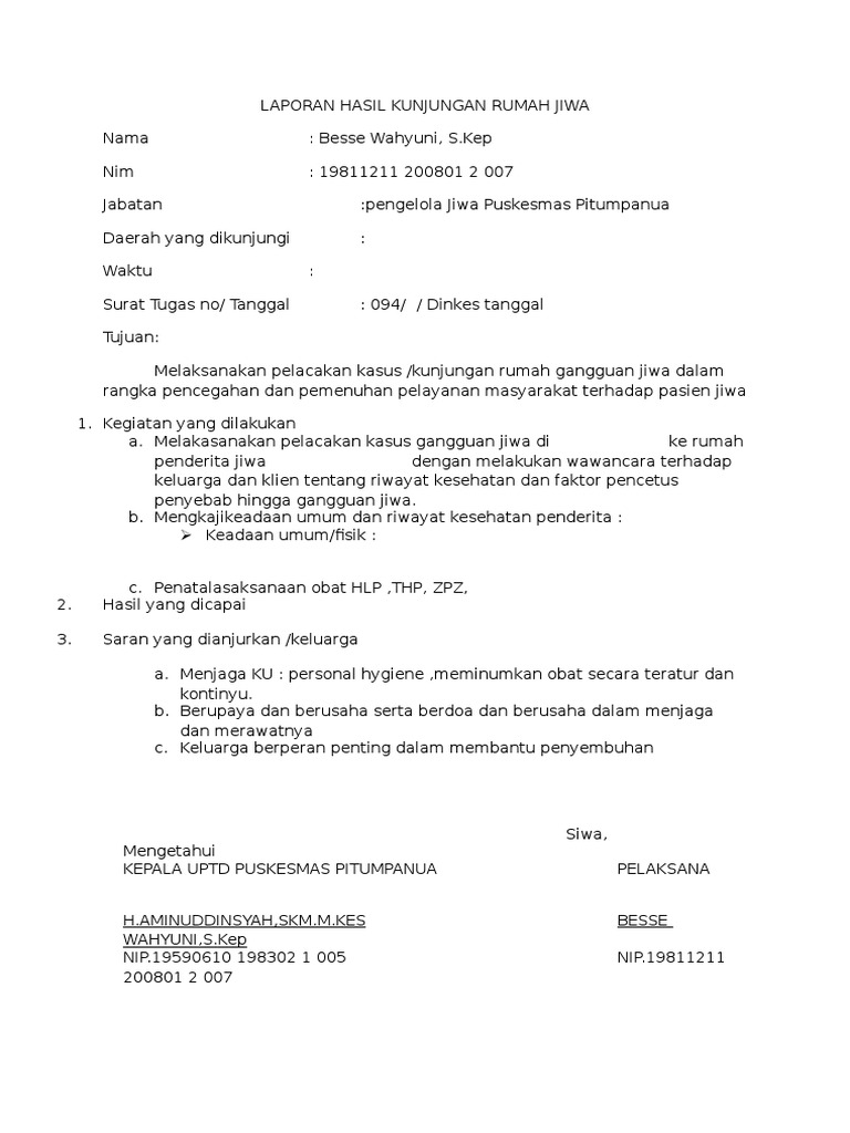 Laporan Hasil Kunjungan Rumah Jiwa