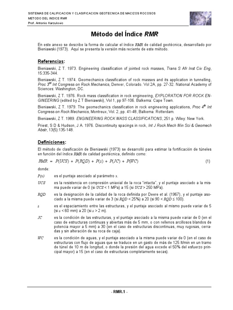 Metodo RMR PDF | PDF