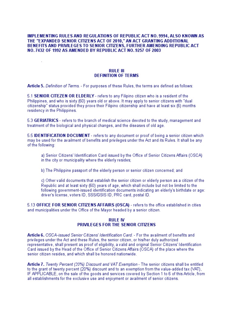 Senior Citizen Act Philippines Summary