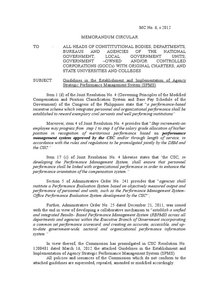 CSC Memo | Performance Management | Competence (Human Resources)