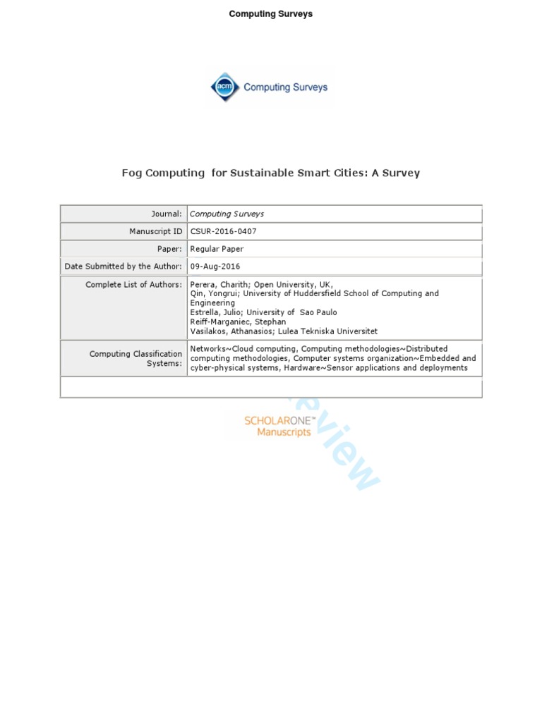 ACM - CSUR - Fog Computing For Sustainable Smart Cities - A Survey Var ...