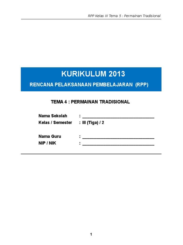 6. RPP Kelas 3 Tema 5 Permainan Tradisional - Ddownload Rpp Kelas 3 Tema 5 Permainan Tradisional