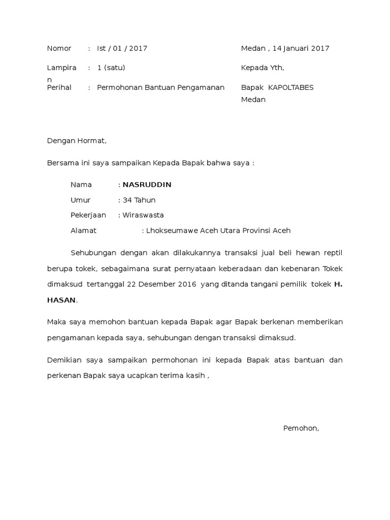 Surat Permohonan Bantuan Pengamanan