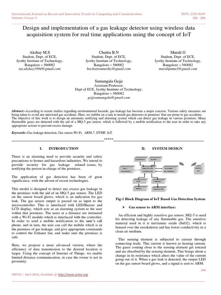 IoT Gas Leakage Detection System | PDF | Internet Of Things | Wi Fi
