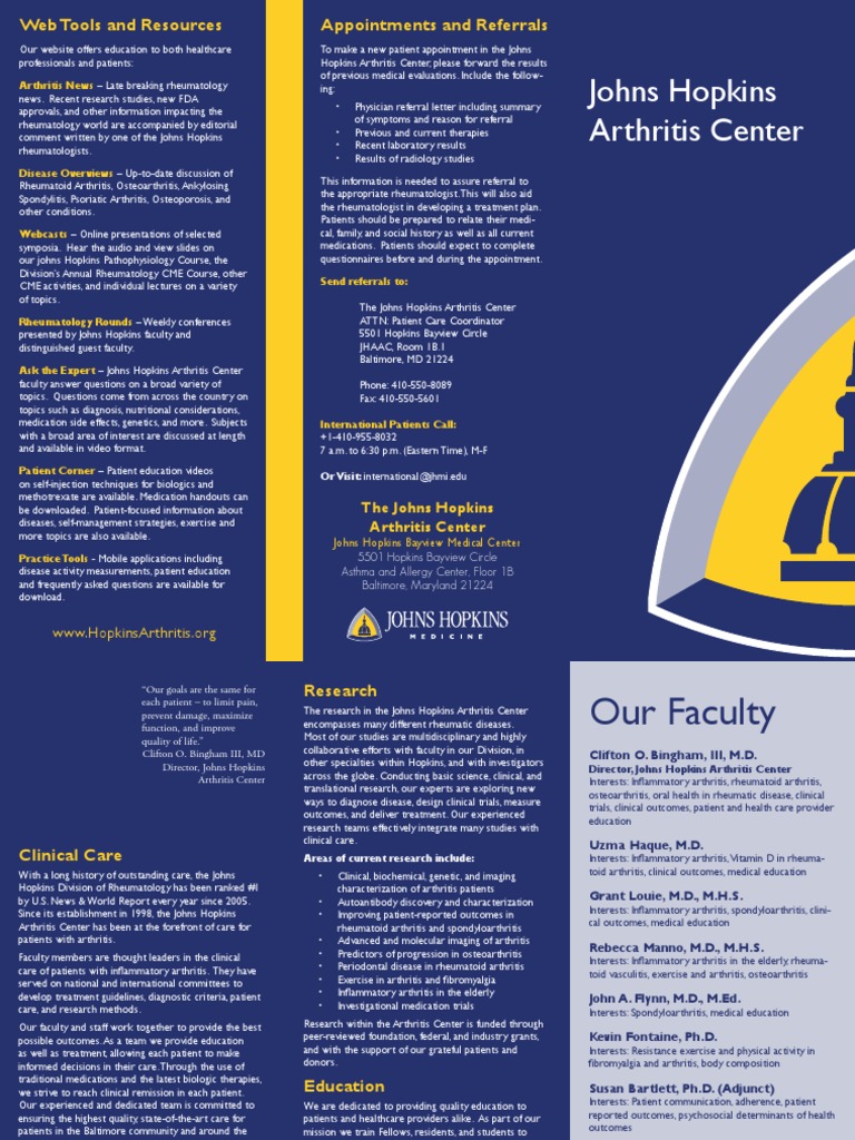 Arthritis Center Brochure 10-25-2011 | Rheumatology | Arthritis