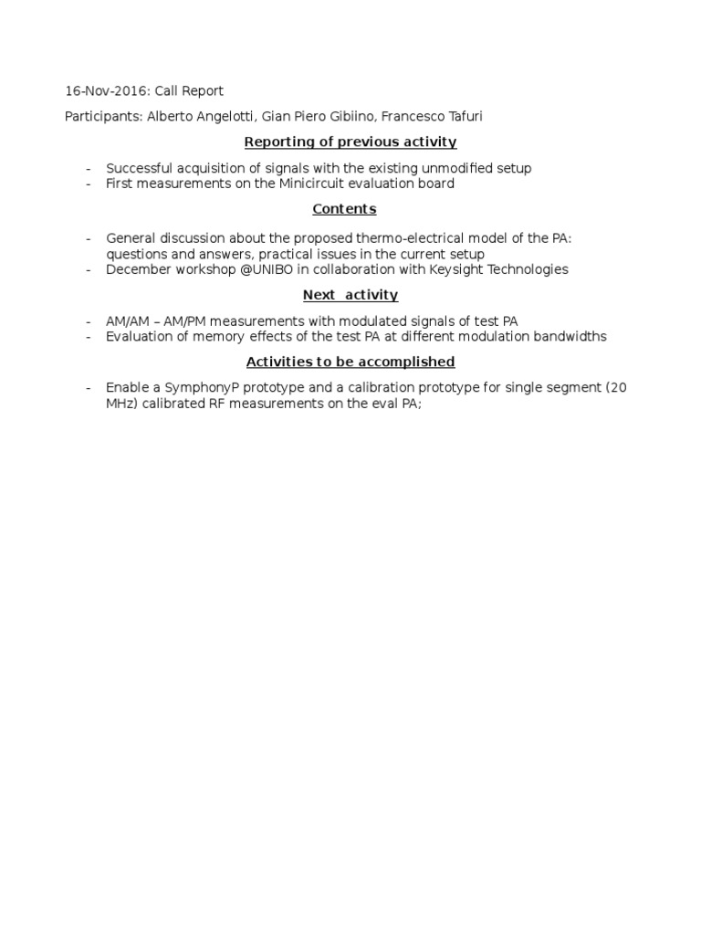Call Report: PA Measurements & Workshop | PDF