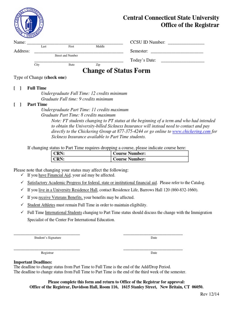 CCSU Change of Status Form | PDF