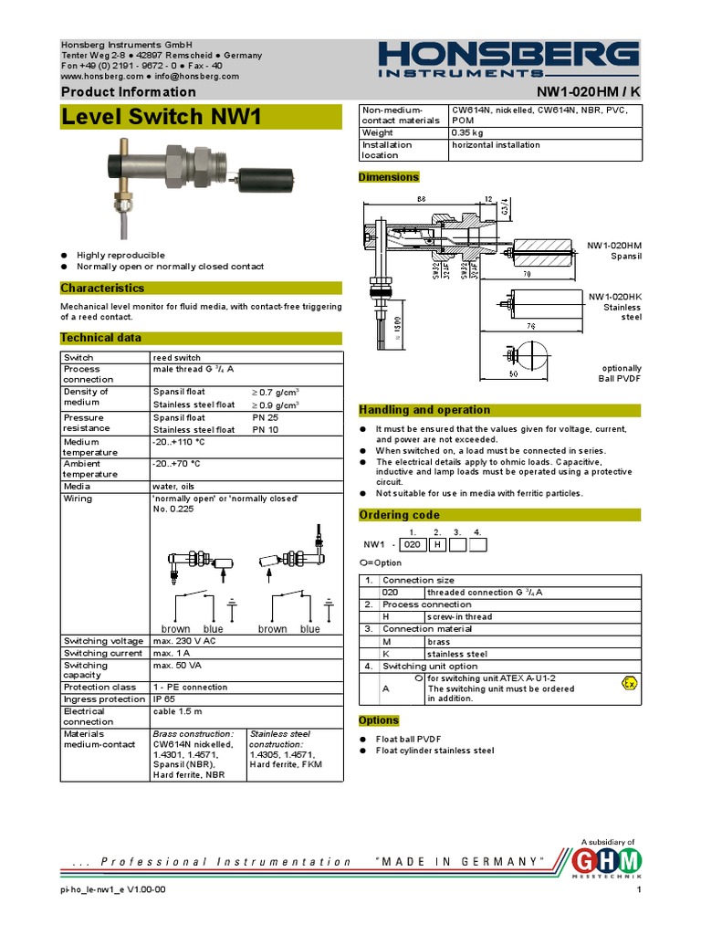 Level Switch Datasheet