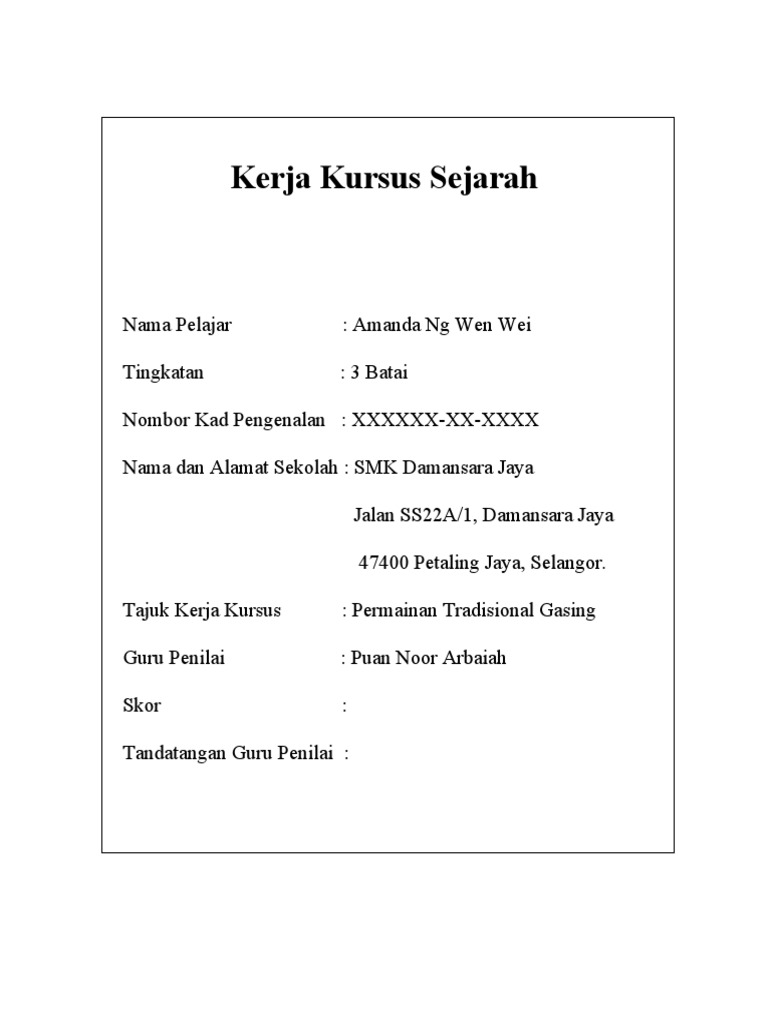 Kerja Kursus Sejarah Tingkatan 3