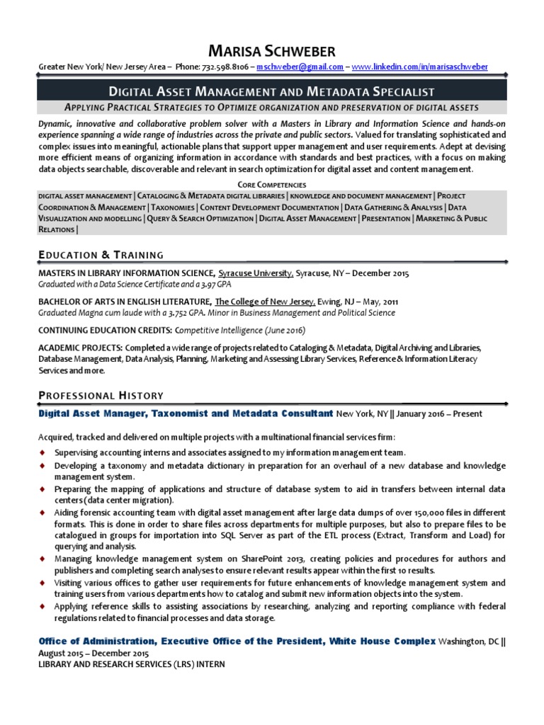Digital Asset Management Specialist Metadata In Greater New York New