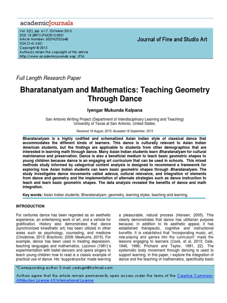 Bharatanatyam and Teaching Maths Through Arts | PDF | Constructivism ...