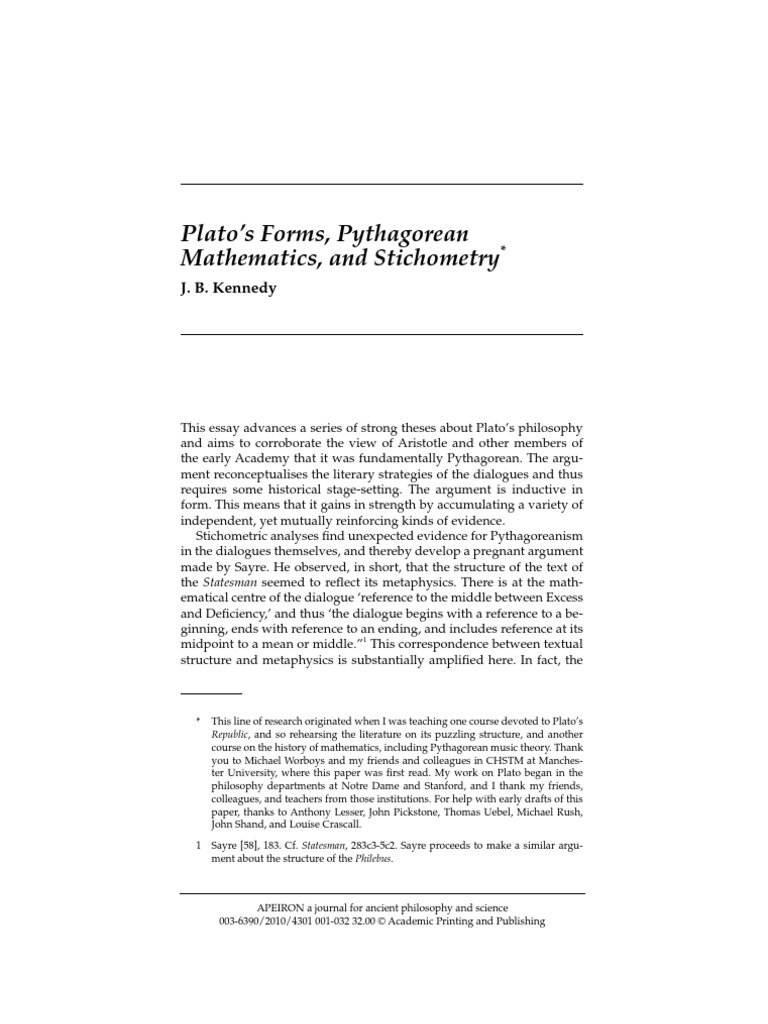 Plato's Forms, Pythagorean Mathematics, and Stichometry | PDF | Plato ...