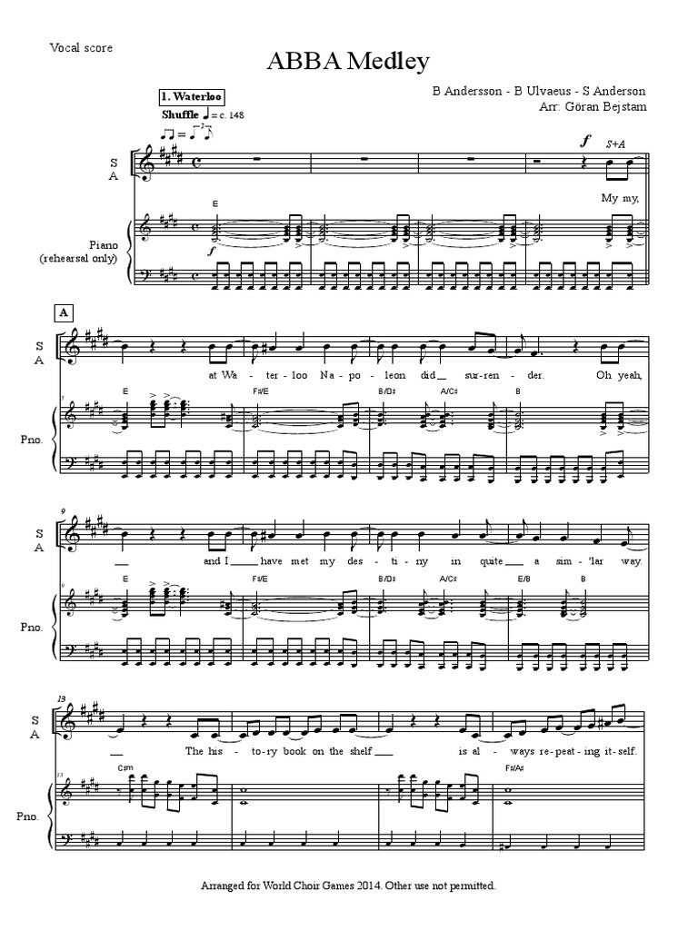Abba Medley G Bejstam Vocal Score Pdf Musique De Danse Arts Du Spectacle