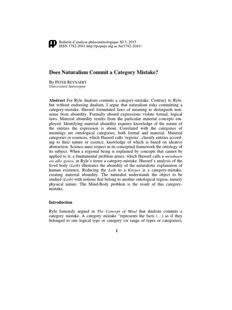 Reynaert Does Naturalism Commit a Category Mistake