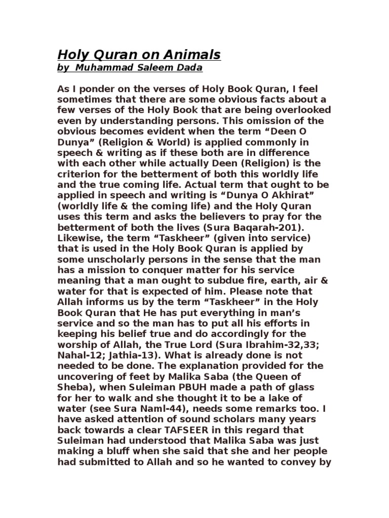 Animals Mentioned in The Quran PDF Quran Islam