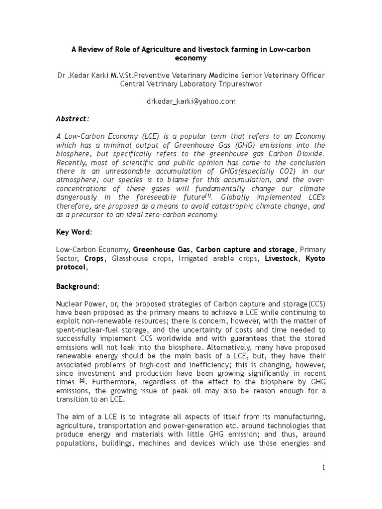 Agriculture's Role in Low-Carbon Economy | PDF | Low Carbon Economy ...