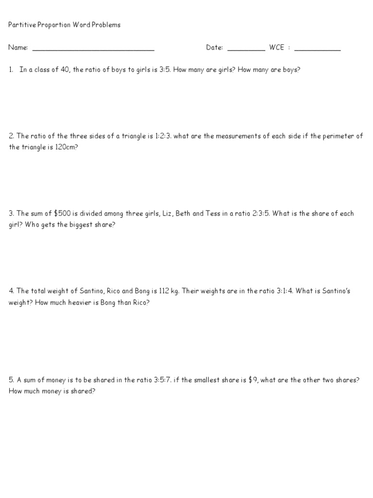partitive proportions word problems pdf ratio triangle