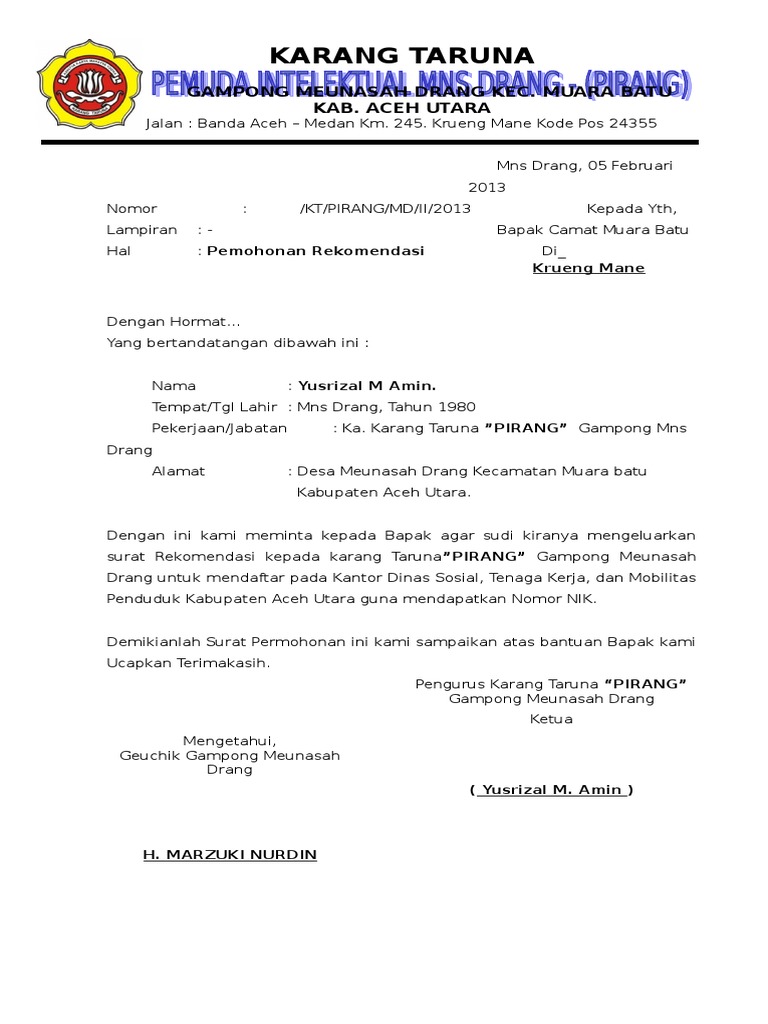 124742790 Surat Permohonan Rekomendasi Camat Doc