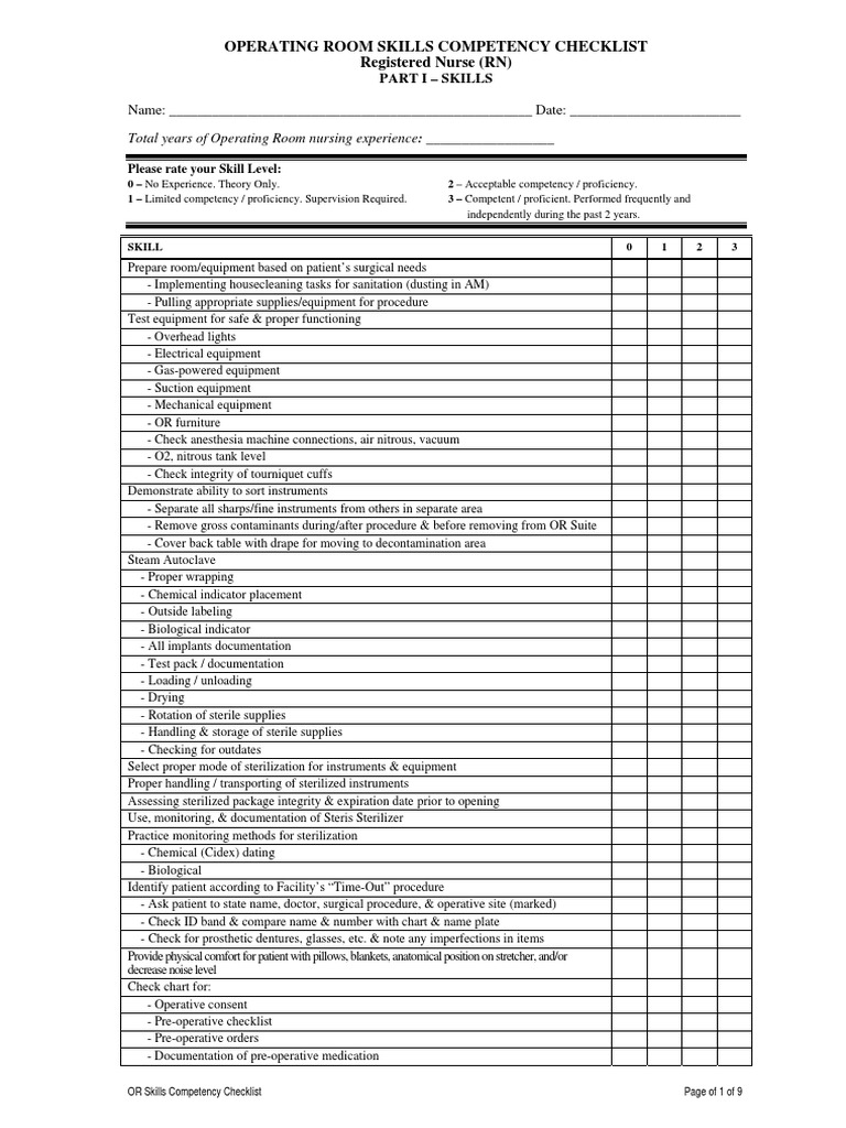 65 NR Skill Checklist PDF Sterilization (Microbiology) Surgery