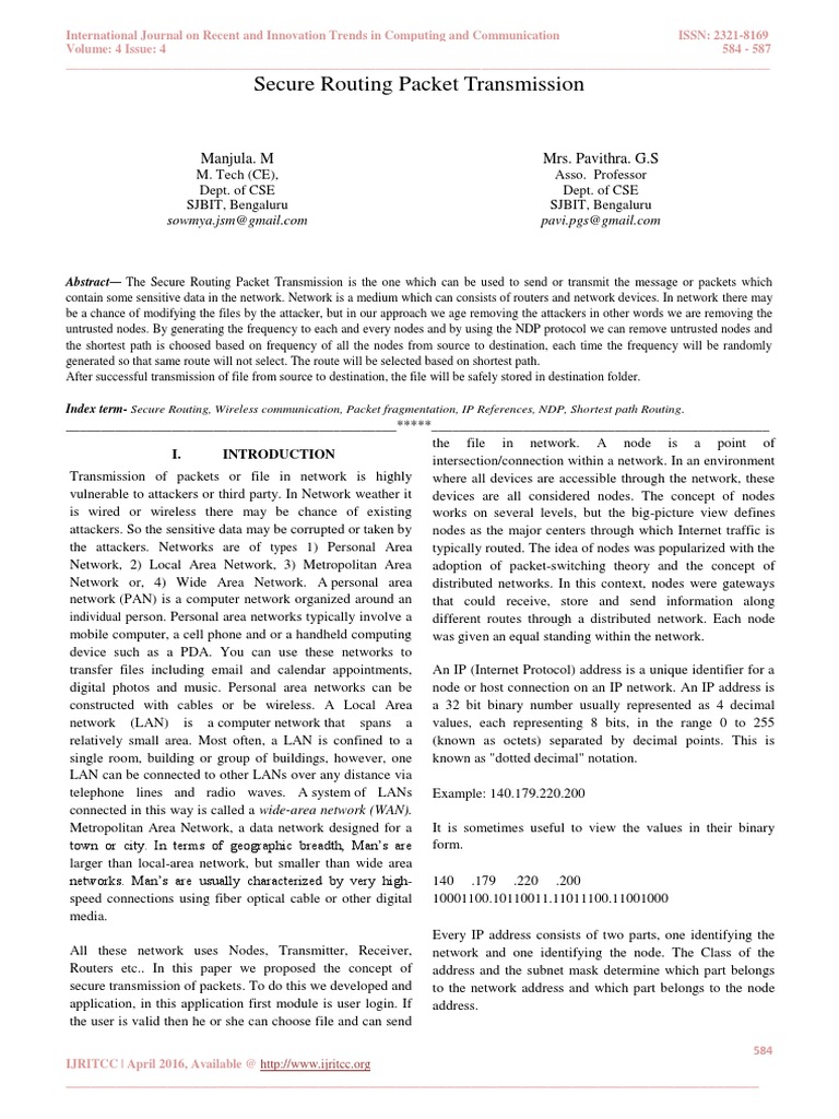 Secure Packet Routing in Networks | PDF