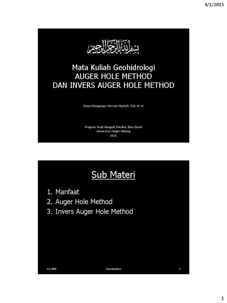 4 Auger Hole | PDF