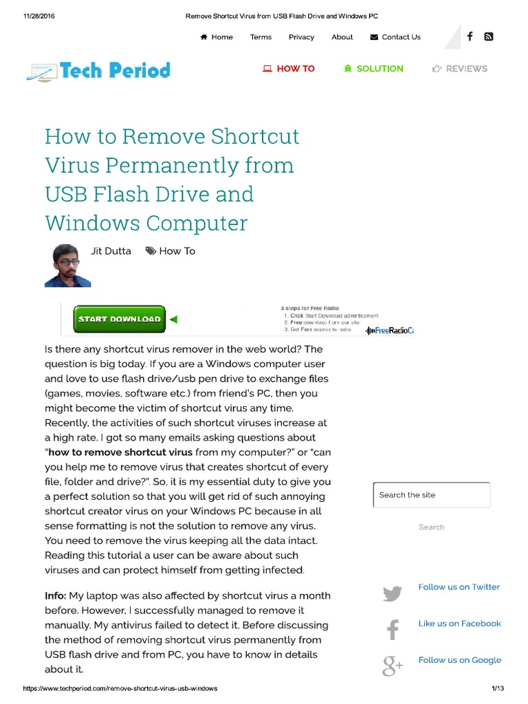 Remove Shortcut Virus From USB Flash Drive and Windows PC | PDF