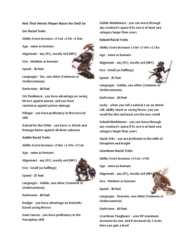 Not That Heroic Player Races For DND 5e | PDF | Dwarf (Dungeons ...