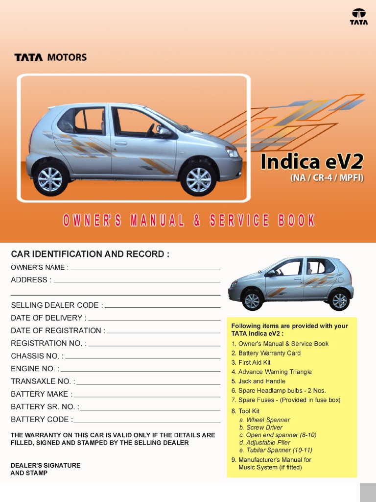 TATA Indica Owners Manual & Servie Book Fuel Injection Diesel Fuel