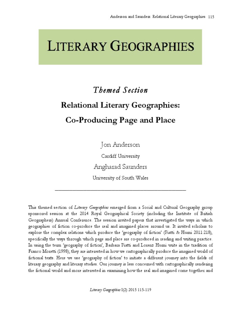 Relational Literary Geographies PDF PDF Narrative Geography